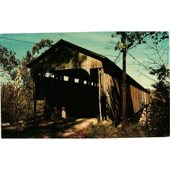 Williams Covered Bridge Postcard Travel Souvenir Unposted White River Indiana - Picture 1 of 2